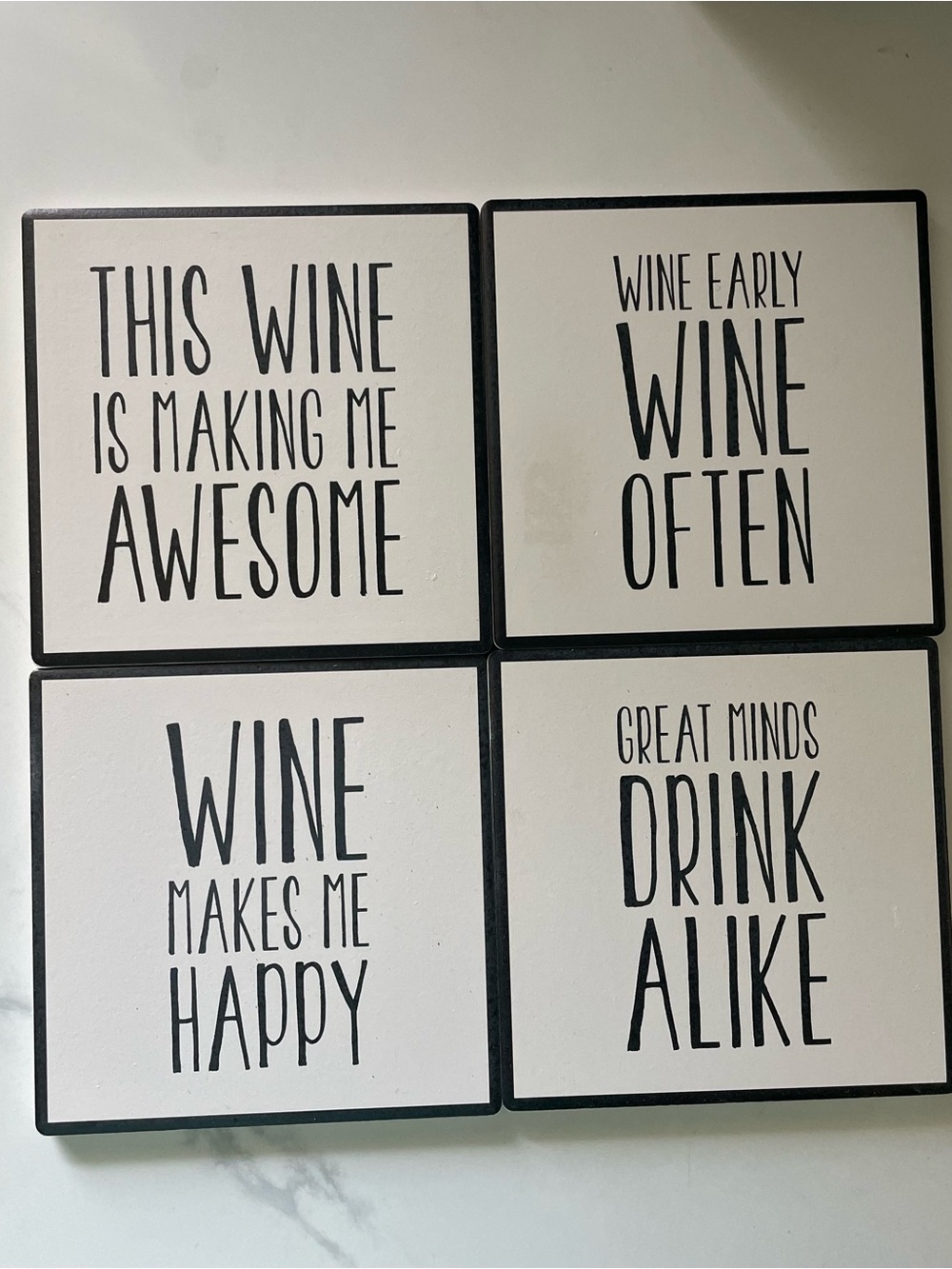TWO Sets 8 Black and White ceramic Wine Coasters with cork nonslip backing NEW